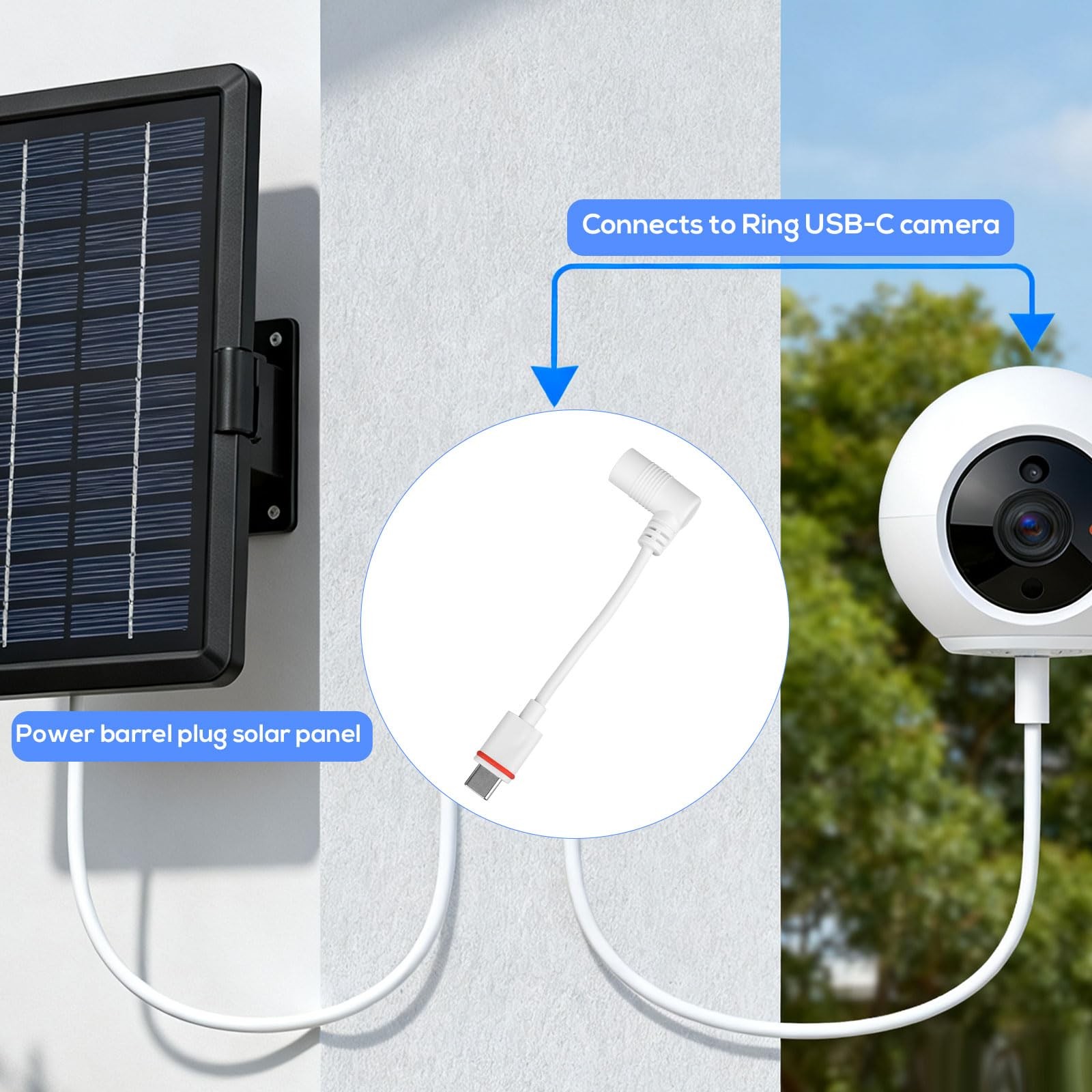2pcs Barrel Plug to USB-C Power Adapter for Ring Solar Panel USB-C Security …