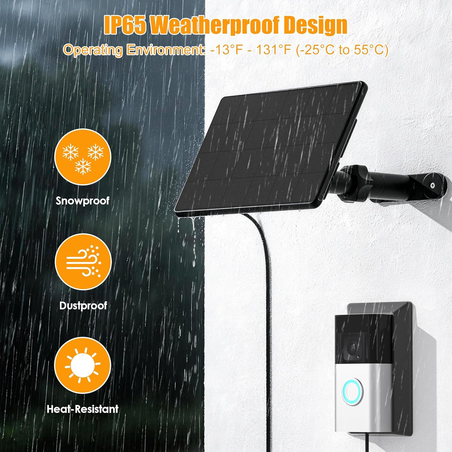 Solar Panel Charger for Ring Video Doorbell 3/3+/4, Battery Doorbell Plus/Pro wi