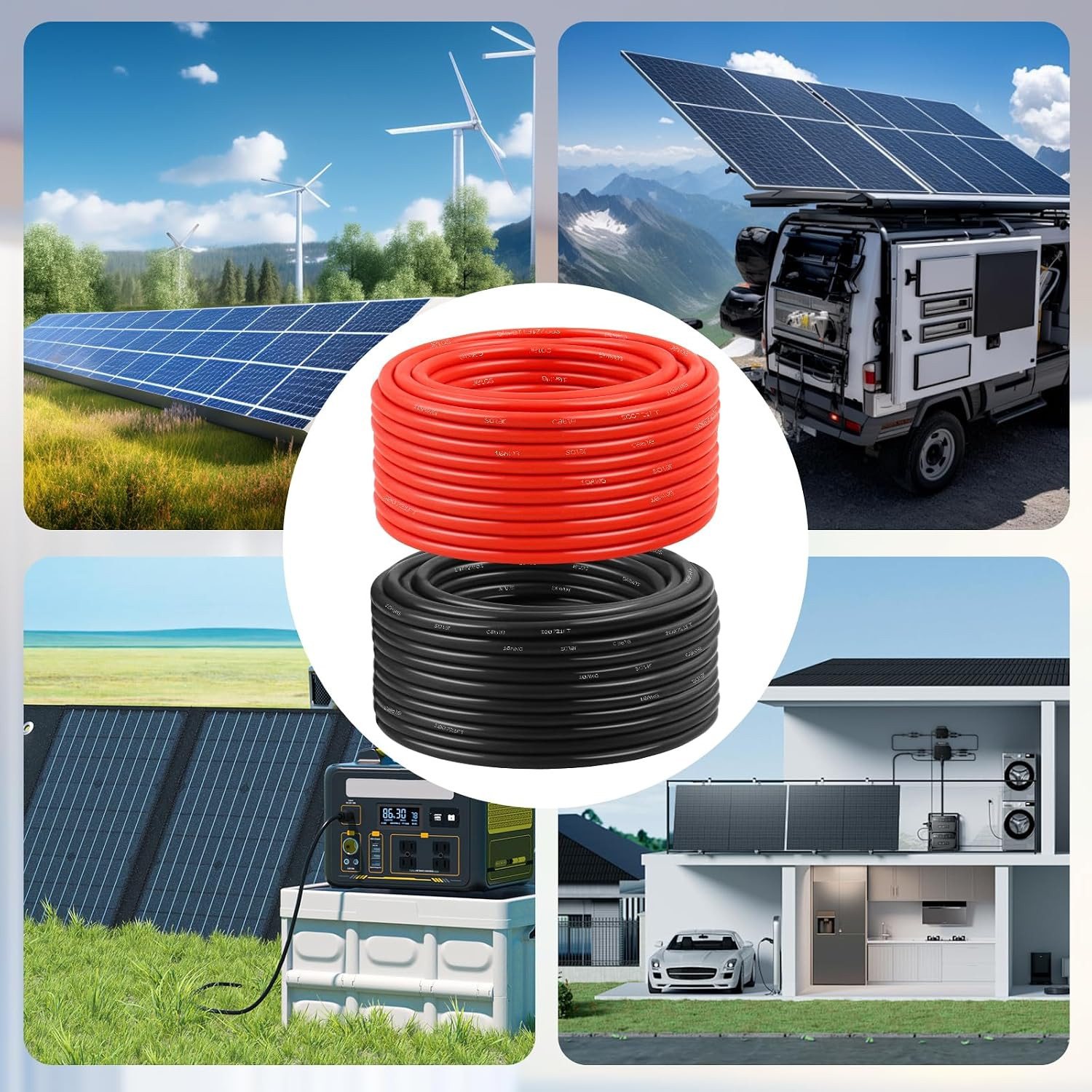 Solar Panel Wire 10 Awg(6Mm²) – Solar Extension Cable 200Ft Black & 200Ft Red 10