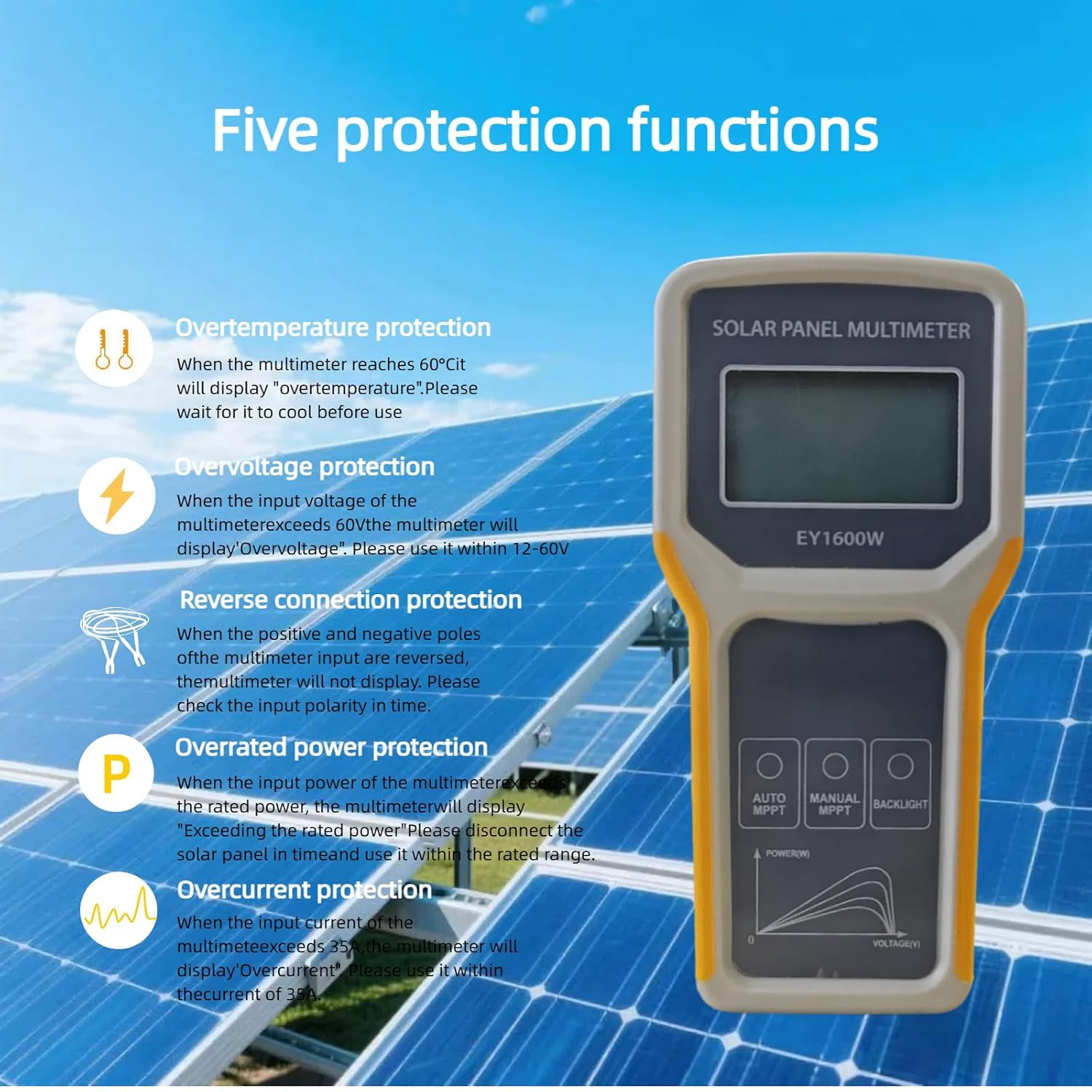 1600W Solar Panel Tester – MPPT Multimeter for PV Data & Troubleshooting