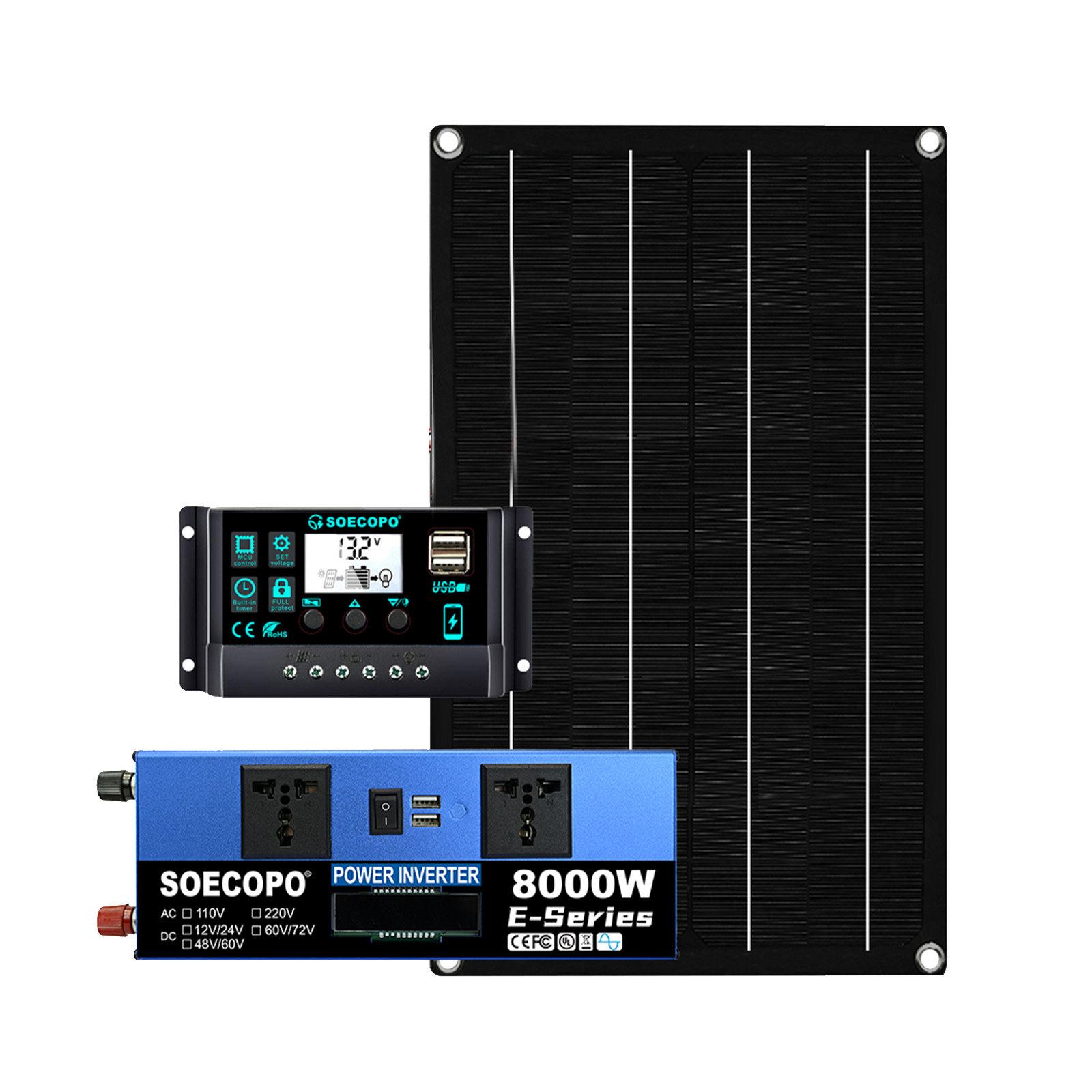 8000W Solar System 800W Panel 100A Controller 12V/24V-110V/220V Inverter