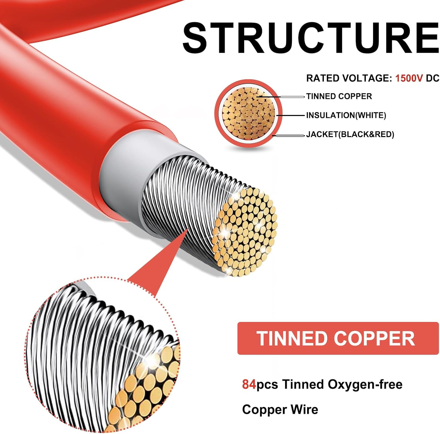 Twin Wire 50FT Solar Extension Cable – 10AWG (6Mm) Black & Red with IP67 Solar P