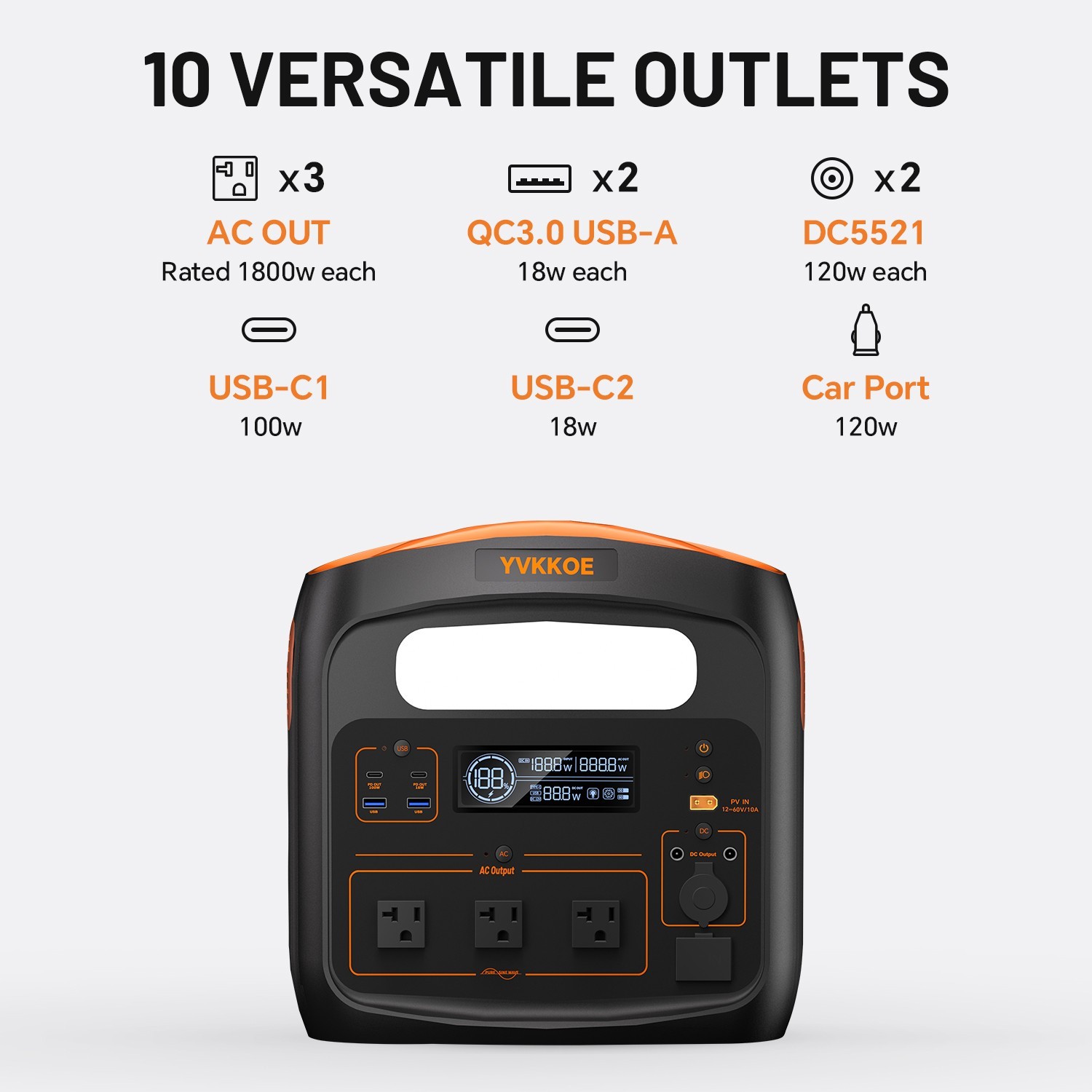 YVKKOE N1200 1800W 1024Wh Power Station Generator for Power Outage Travelling