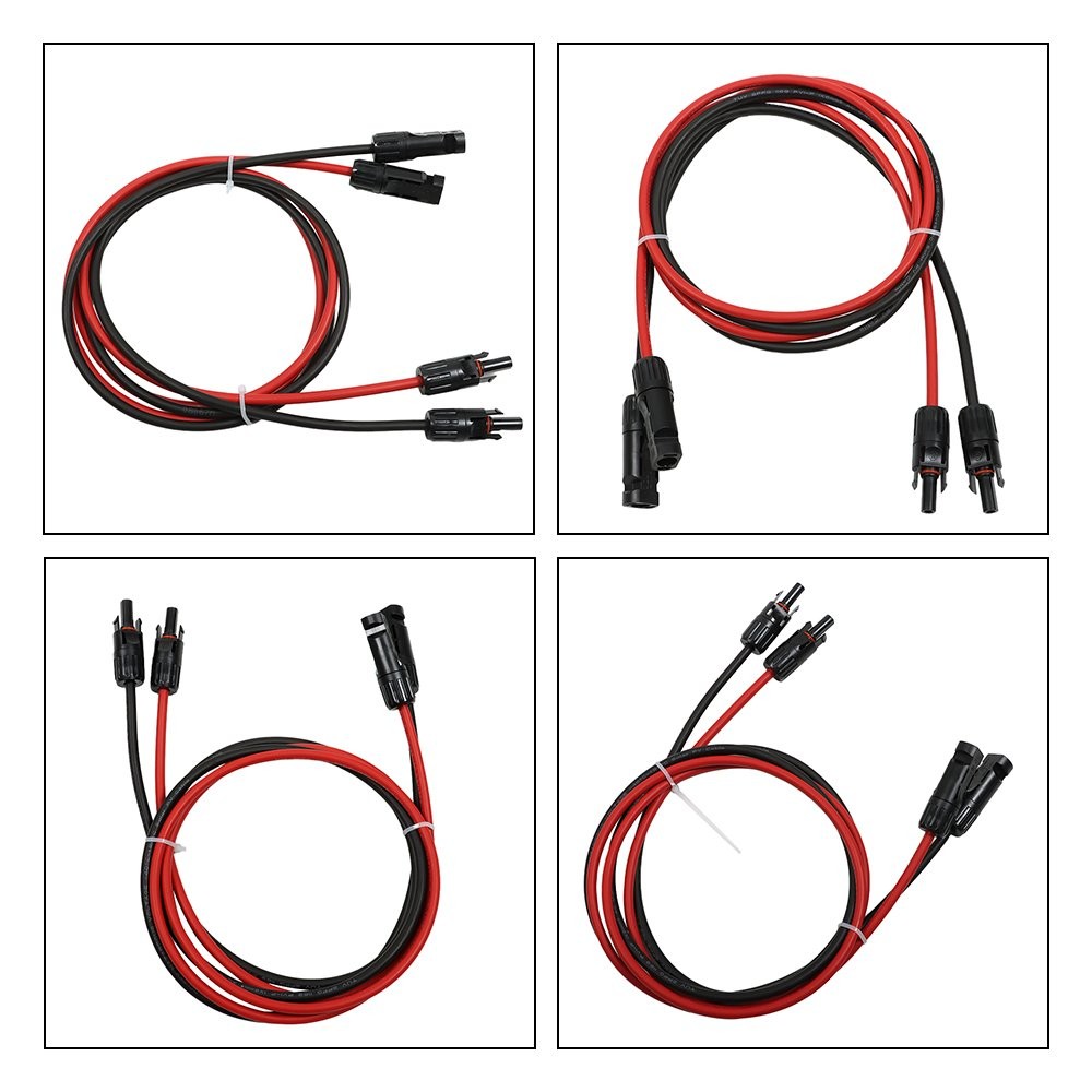 1 Pair 5ft 10AWG Black + Red Solar Panel Extension Cable Wire Connector