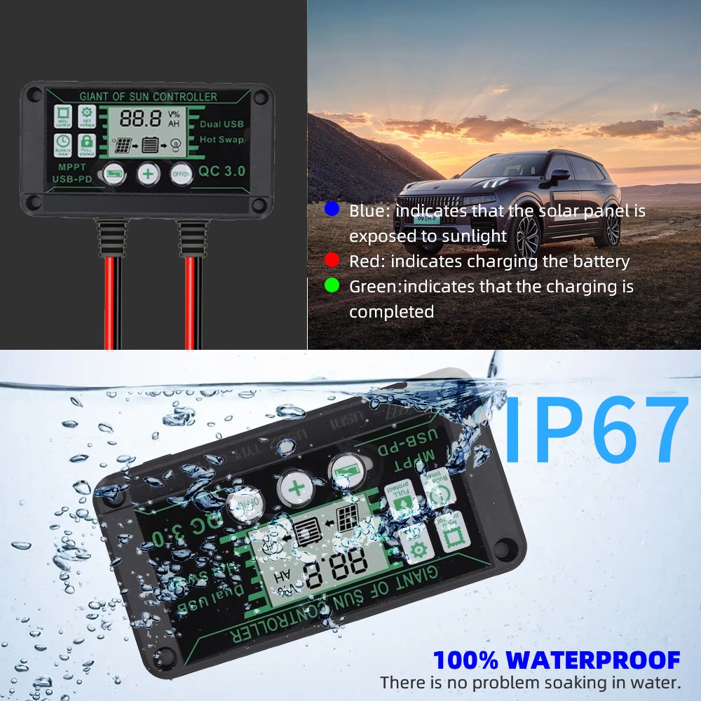30W 12V Solar Panel Trickle Charger Battery Charger Kit Maintainer Boat Car RV