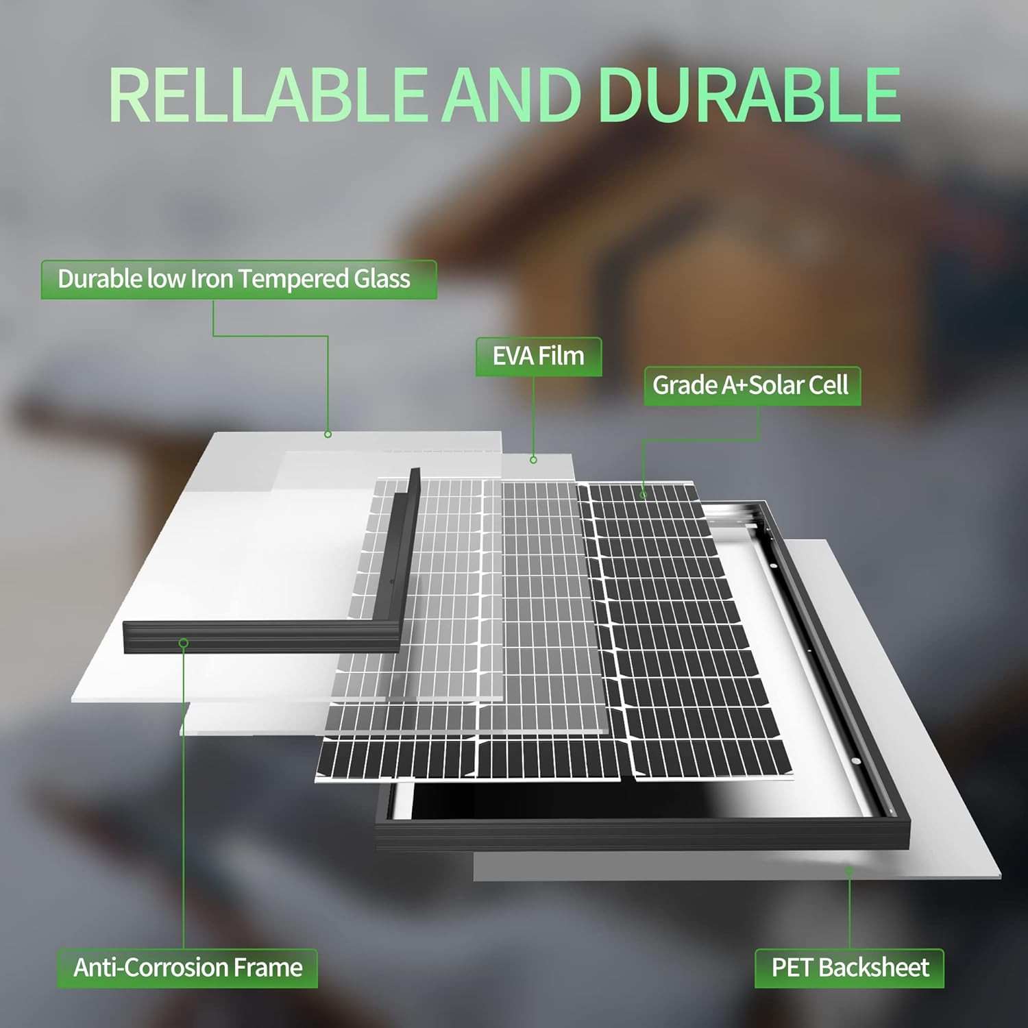 100 Watt Solar Panels, 10BB Monocrystalline 12V Solar Panel, 23% High Efficiency