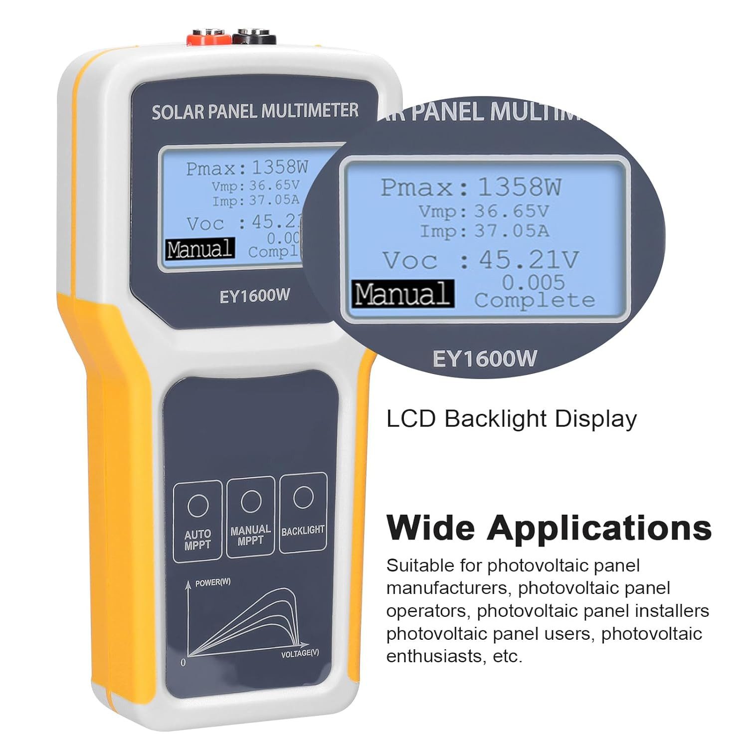 Solar DC/AC Power Meter Solar Panel Tester 1600W Photovoltaic Panel Multimeter M