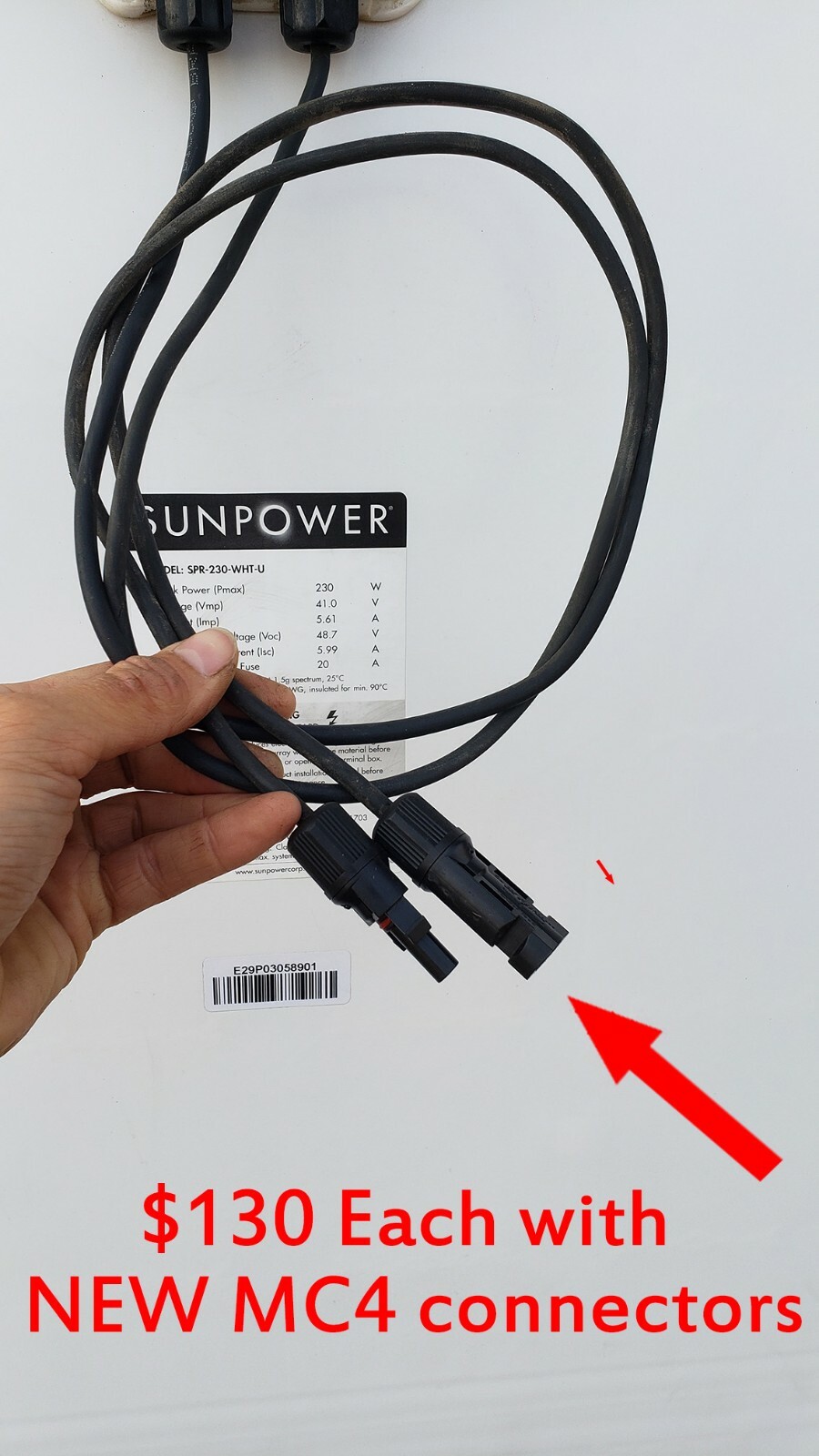 LOT OF 10: 210W-230W Sunpower SPR WHT & BLK USED SOLAR MODULES + DELIVERY SF BAY
