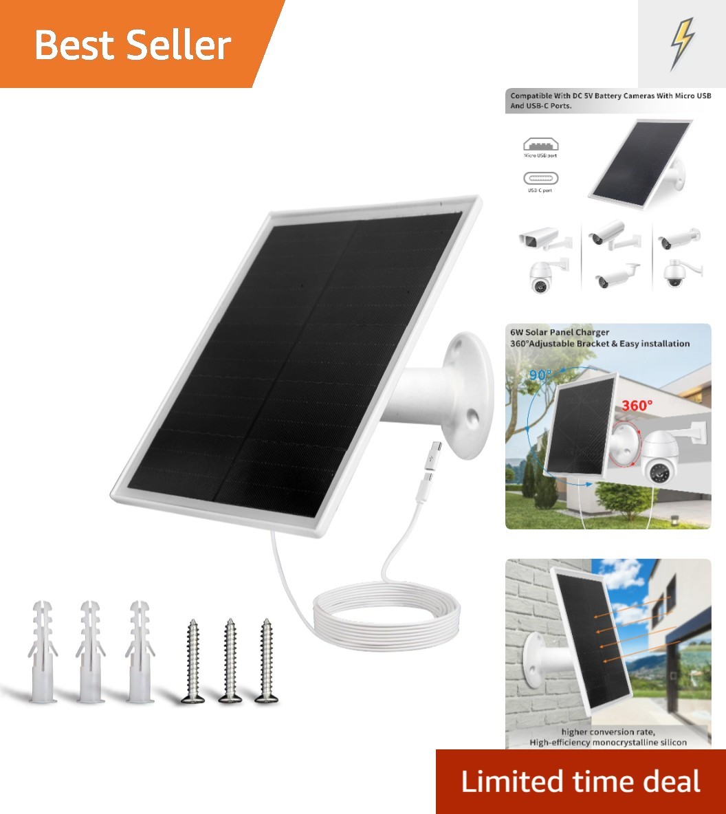 6W Solar Panel Charger, Solar Panel with Micro USB & USB-C Port for DC 5V Out…