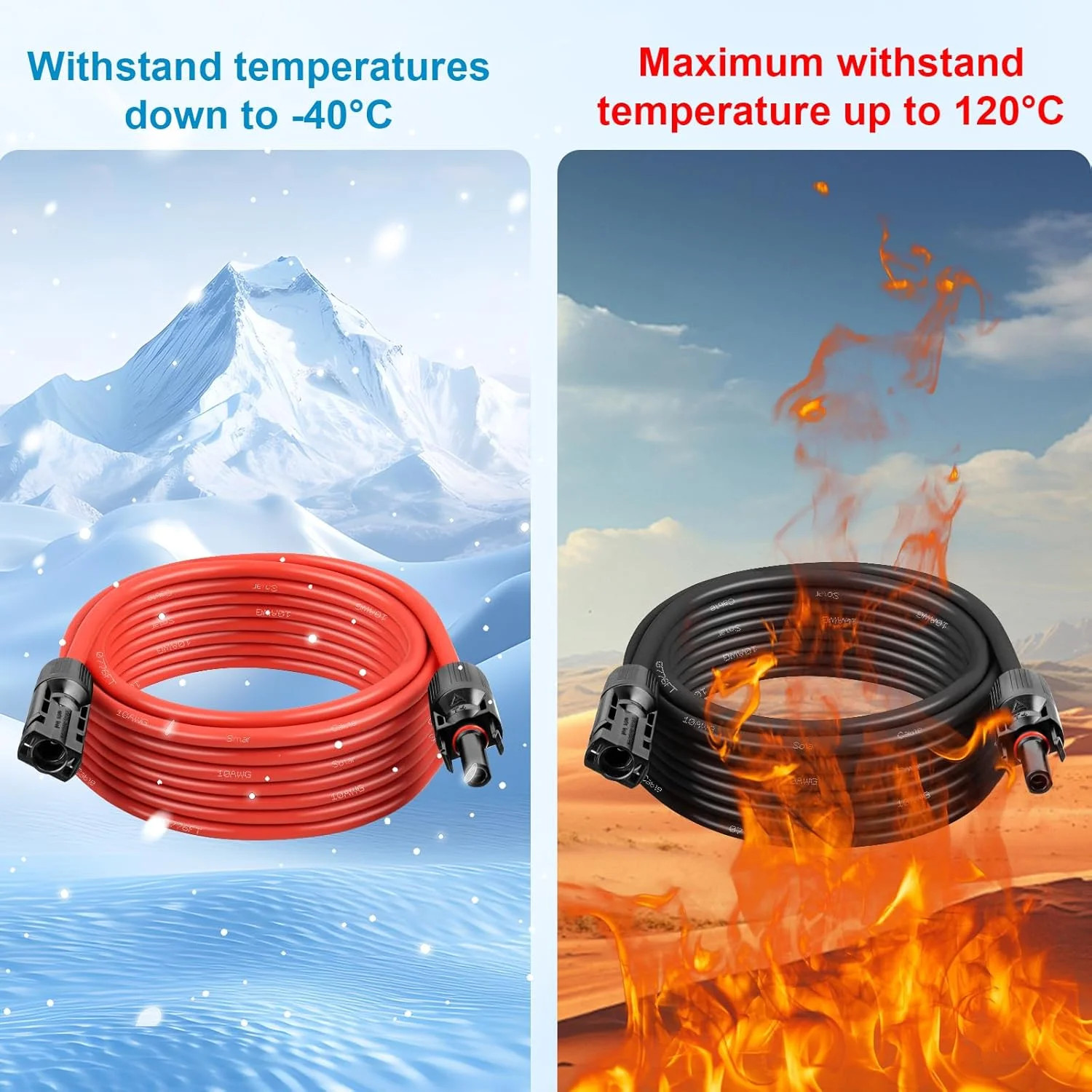MOOKEERF Solar Panel Extension Cable – 10AWG 50FT Solar Wire with Waterproof Mal