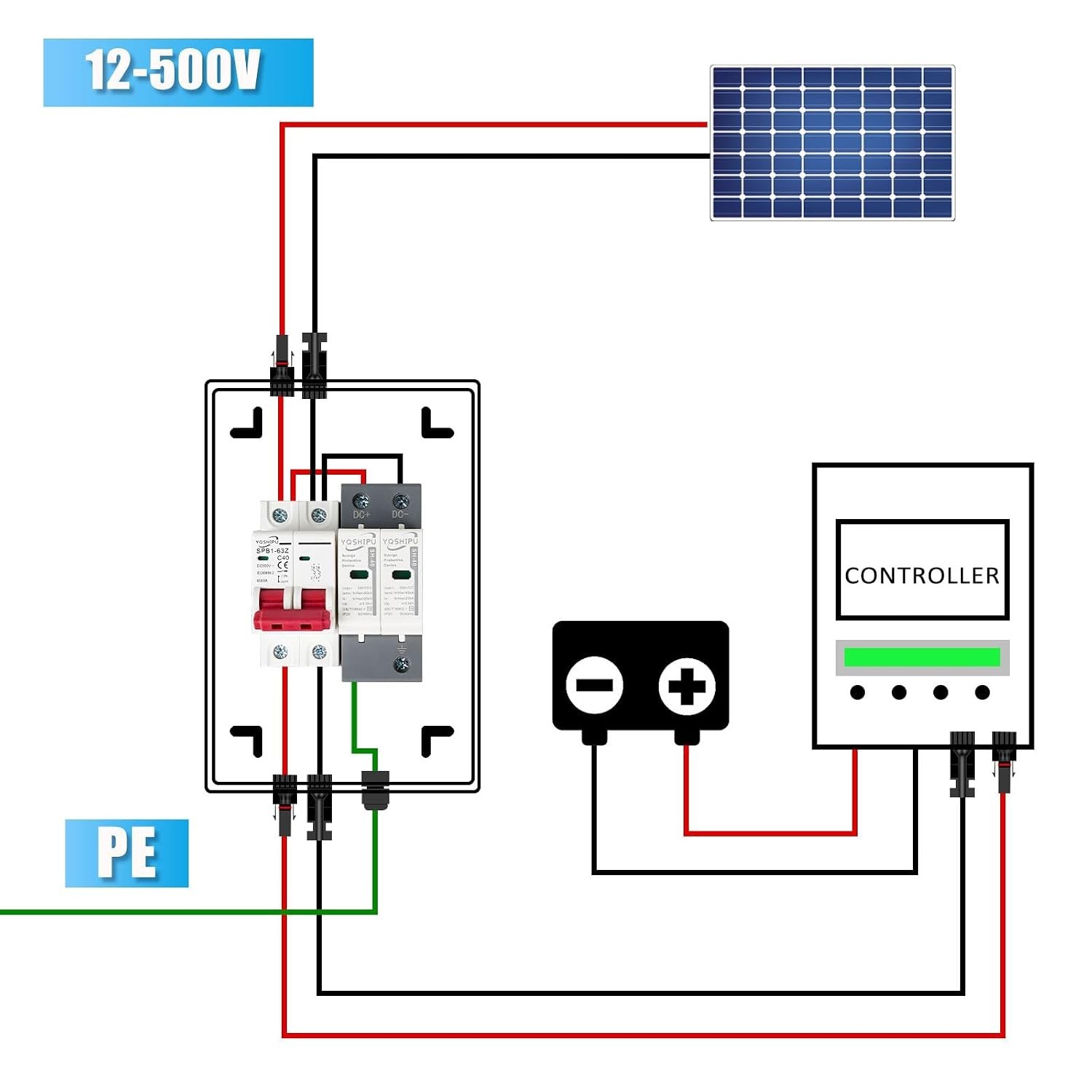 Solar Panel Combiner Box 1 In 1 Out 40A Waterproof Disconnector Surge Protector