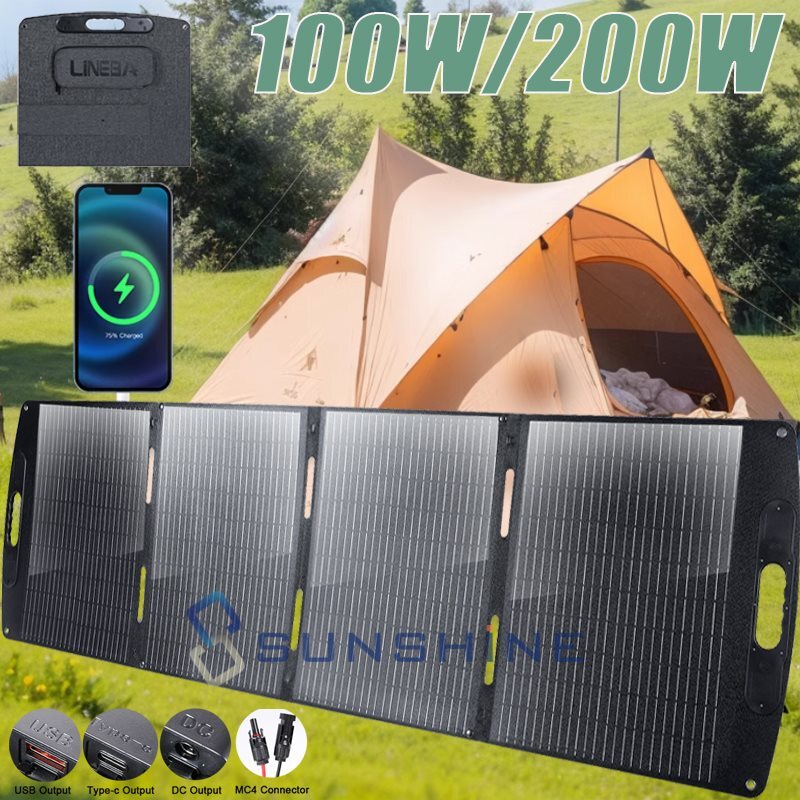 200W 100W Solar Panel 12V Mono Portable High-Efficiency PV for Home/RV/Off-Grid
