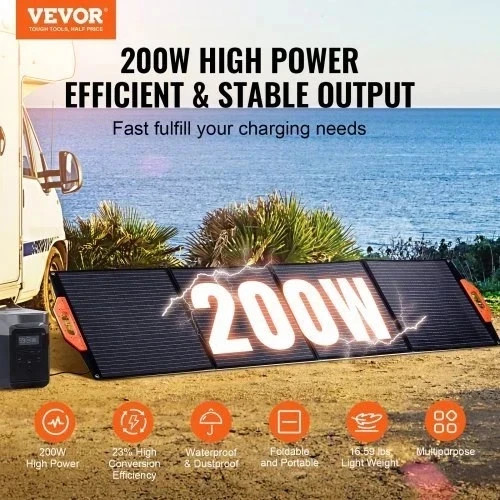VEVOR 200W Monocrystalline Solar Panel Foldable ETFE Portable Solar Charger Kit