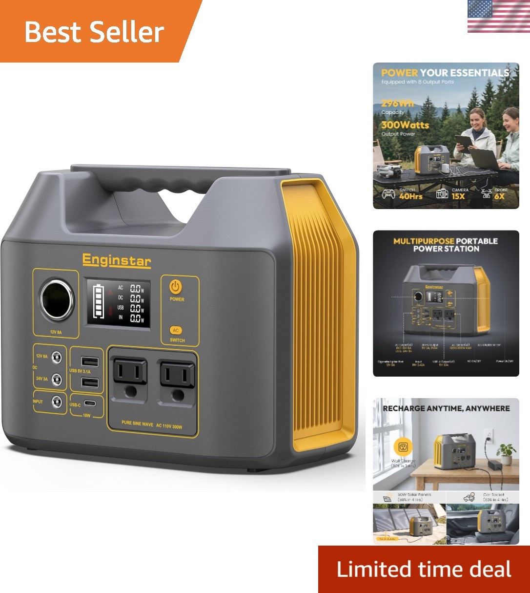 Portable 300W Solar Power Station with Pure Sine Wave for Camping and RV