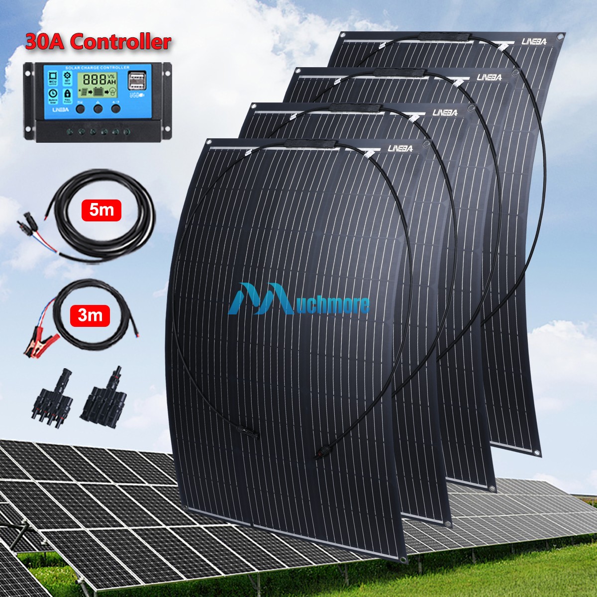 400W Monocrystalline Solar Panel w/ 30A Controller High Efficiency Solar Modules