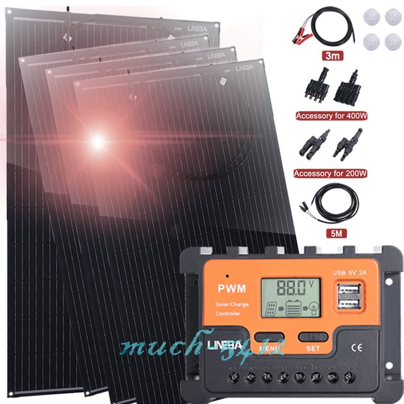 100W 200W 400W Mono Solar Panel Kit 12V Battery Charger RV Home Off-Grid Boat