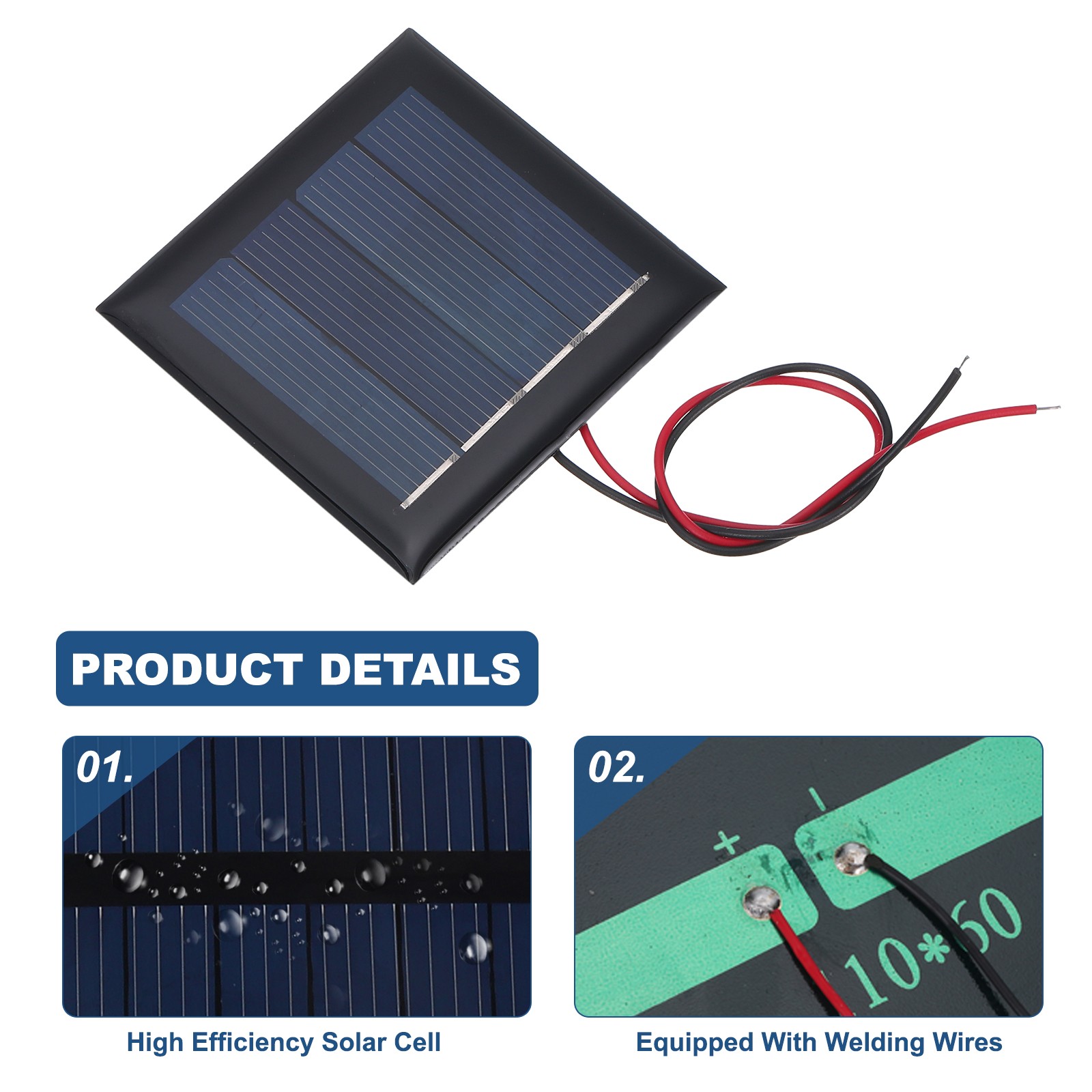 15 Pcs 2V 0.26W 130mA Mini Solar Panels with 2 Cable 54mm x 54mm