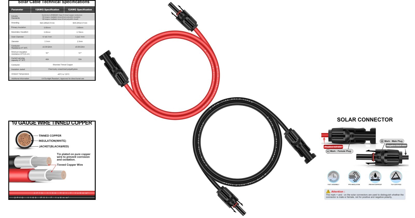10AWG 6ft UV Resistant Solar Panel Extension Cable – Weatherproof & Durable