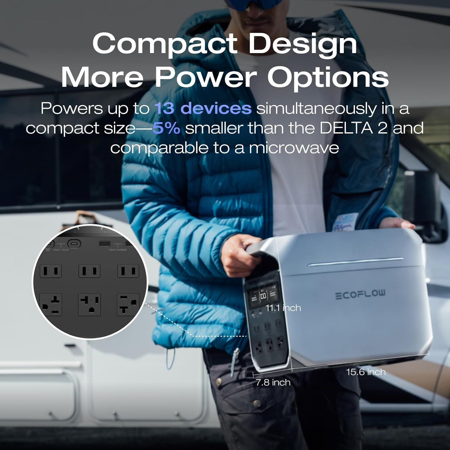 EF Portable Power Station DELTA 3 plus with Smart Extra Battery, Expand Capacit