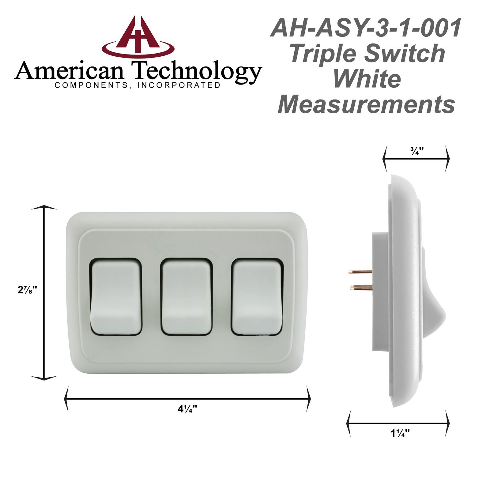 Triple SPST On-Off Switch with Bezel, 12-Volt, for RV, Trailer, Camper (White)