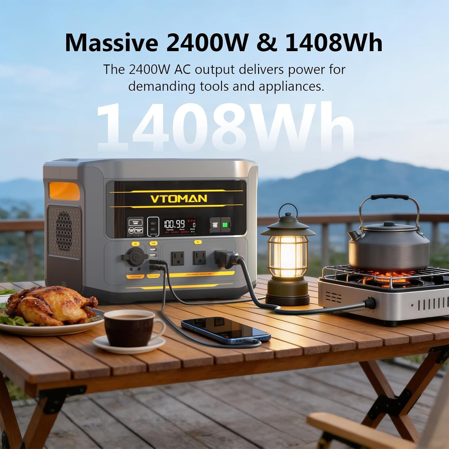 VTOMAN FlashSpeed 2400 Portable Power Station, 1408Wh LiFePO4 Battery 2400W US