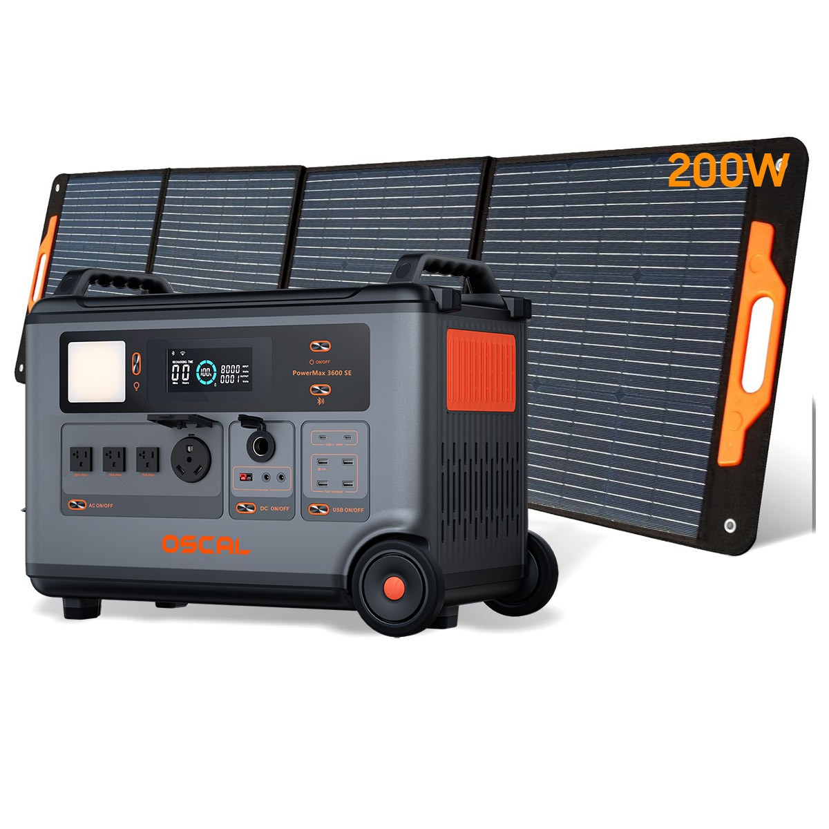 OSCAL PowerMax 3600SE Power Station 3600Wh + 200W Solar Panel LiFePO4 Generator