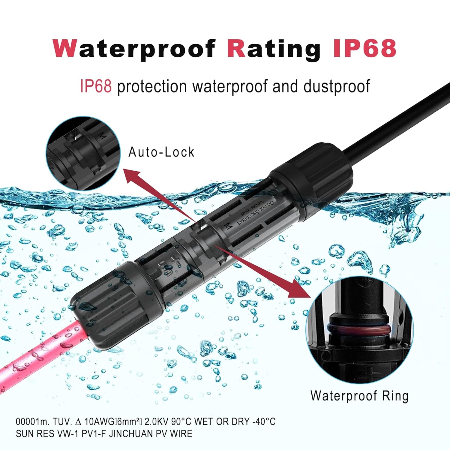 Black+Red 10 AWG Solar Panel Extension Cable Silicone Flexible Wire Connectors