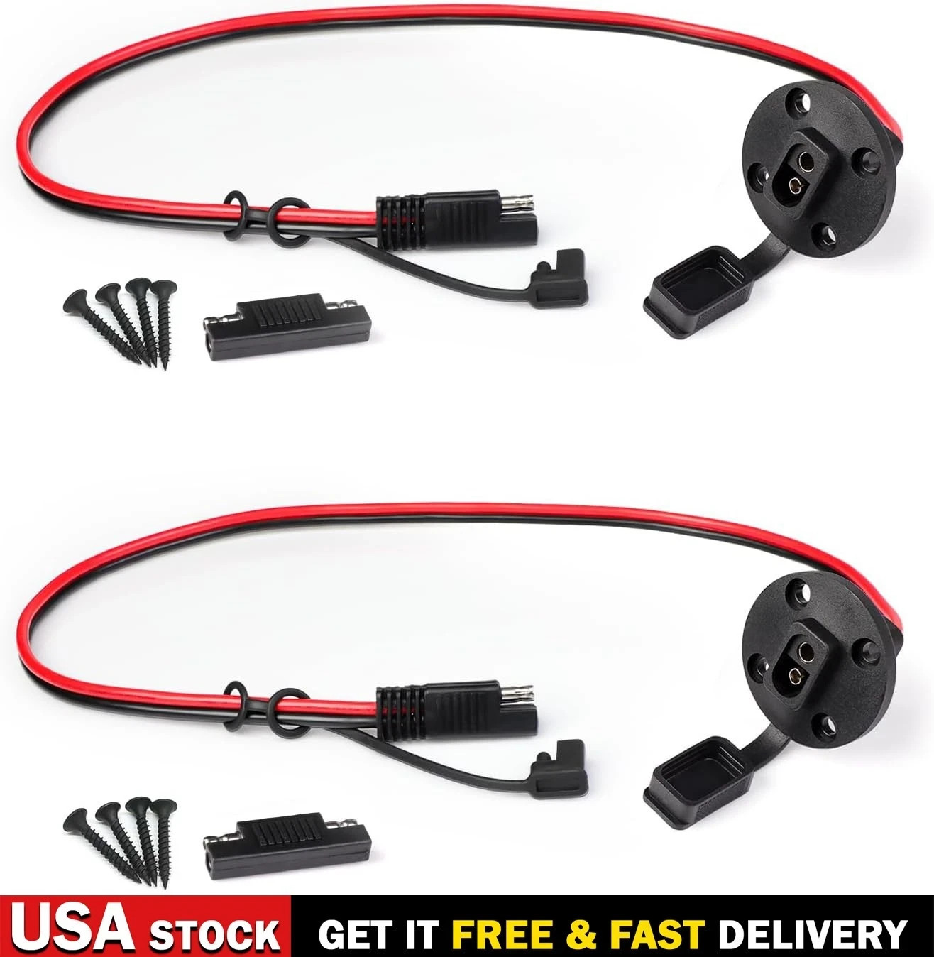 2FT 12AWG SAE Power Socket Sidewall Port Connector 2 Pin SAE Quick Connect 2 Pk