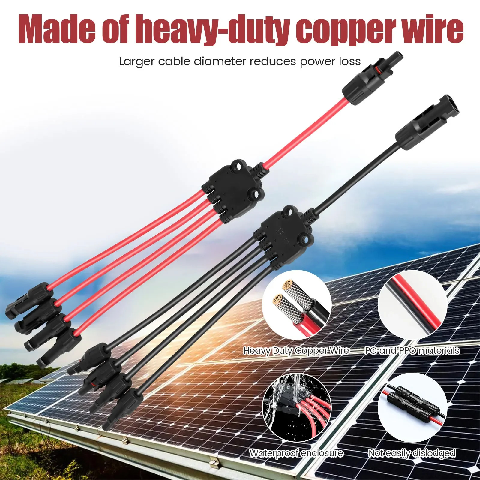 2/4PCS Solar Connectors Waterproof YShaped 5 Way Adapter Solar Cable Parallel Ad