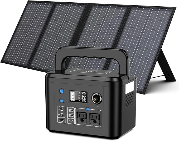 Open Box Powkey 350W Portable Solar Generator, 70000mAh with 60W Solar Panel