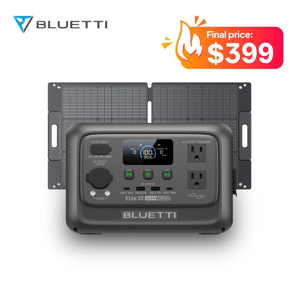 BLUETTI Elite 30 V2+100W Solar Panel 288Wh Portable Power Station for Road Trip