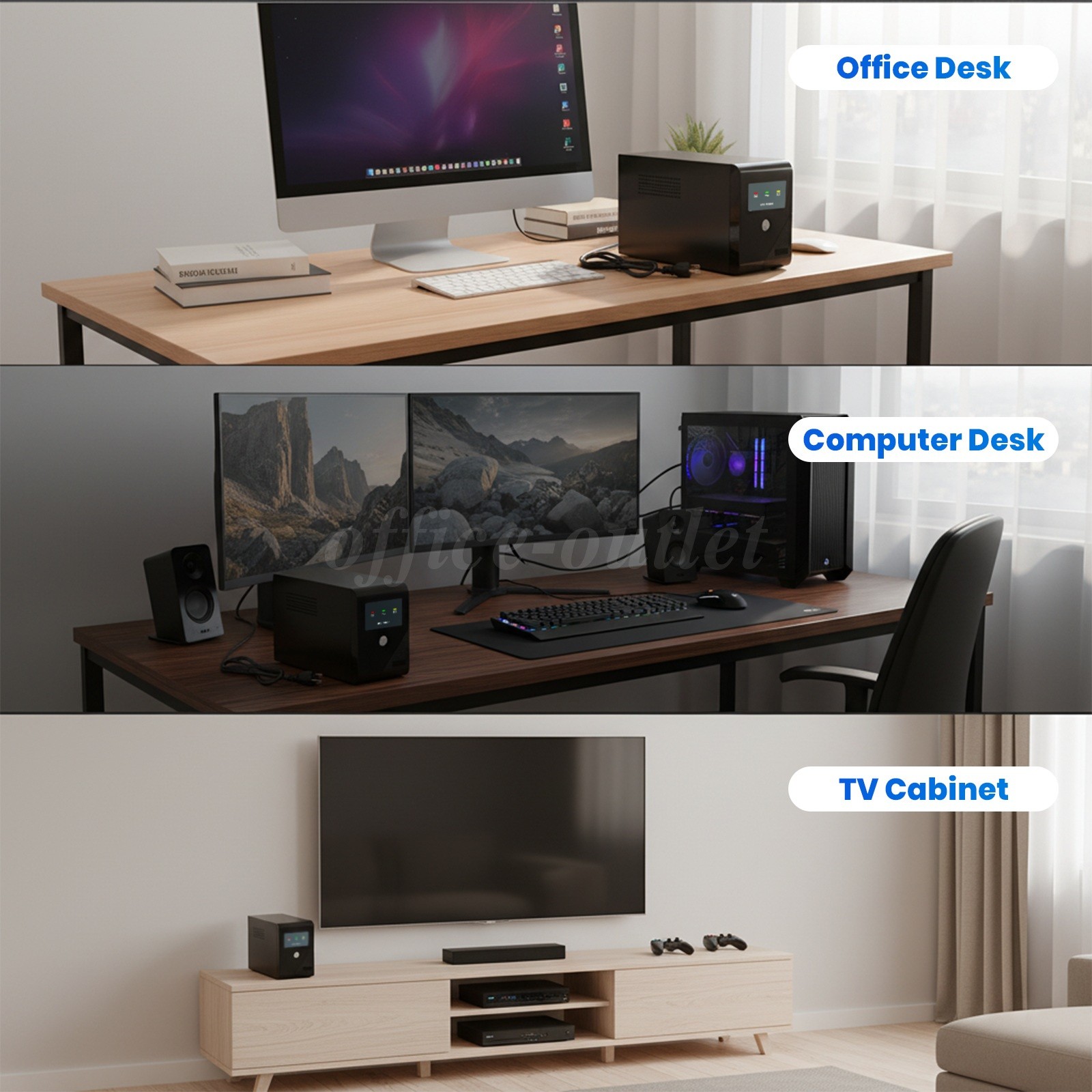Home Office Backup UPS Power 300W 500VA Continuous Battery Backup w/3 Outlets