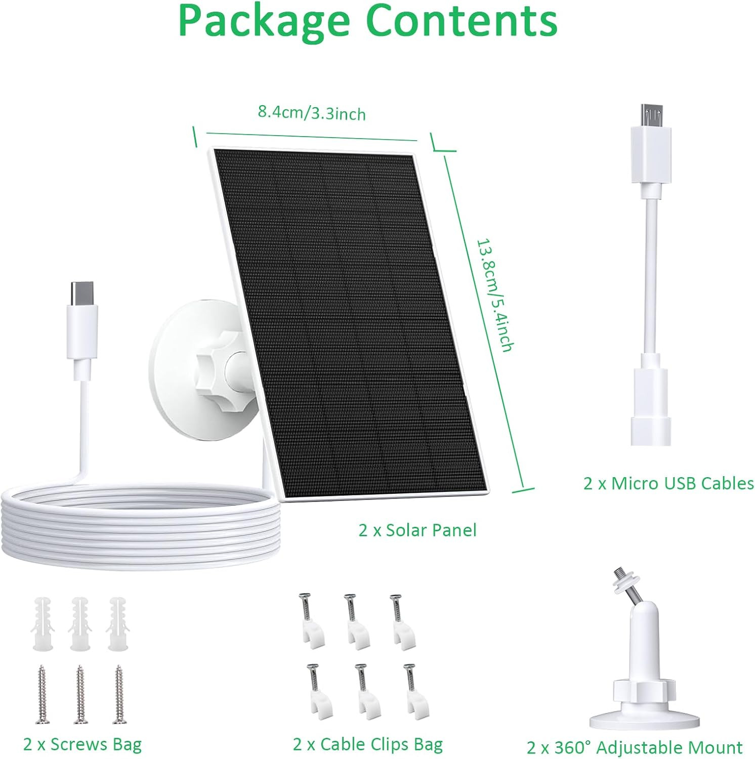 2W Solar Panel for Security Cameras, 5V Solar Charger