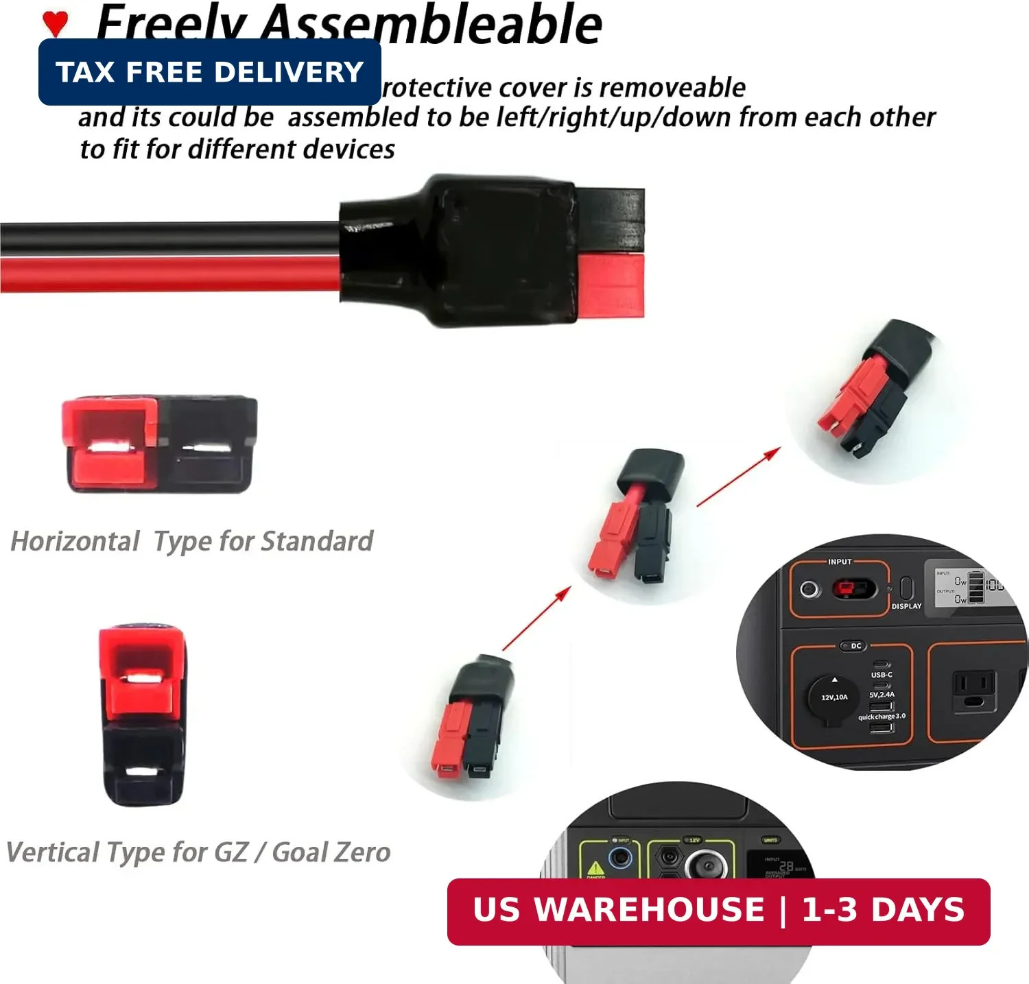 Solar Panel Kits Charge Cable Compatible with Anderson Adapter and Solar Connect
