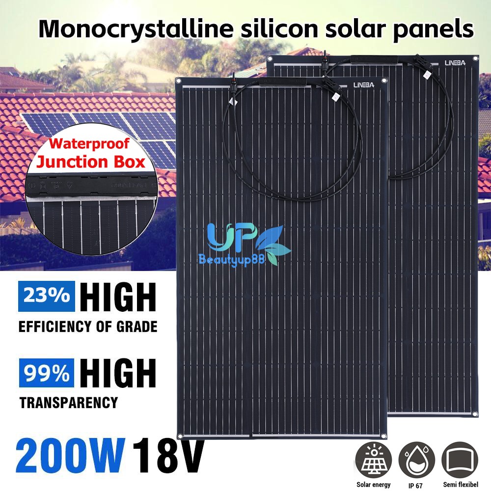 18V 200W Watt Monocrystalline Solar Panel RV Camping Home Off Grid Caravan Boat