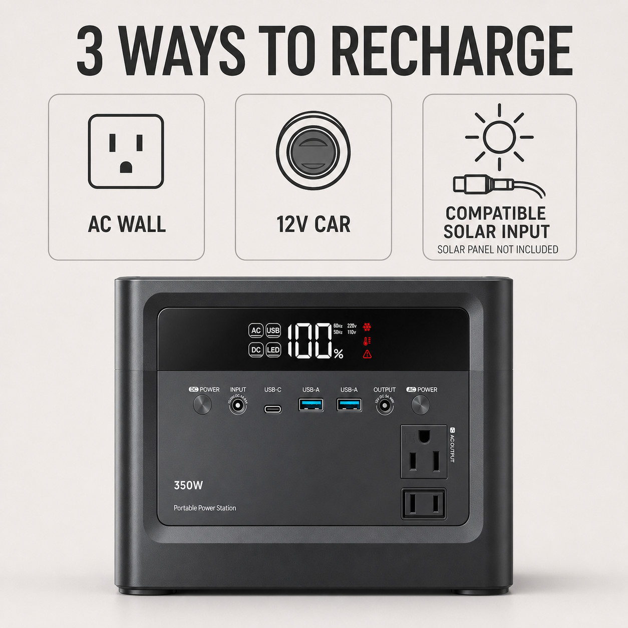 350W Surge 700W Portable Power Station 230.4Wh LiFePO4 Battery 110V AC Outlet