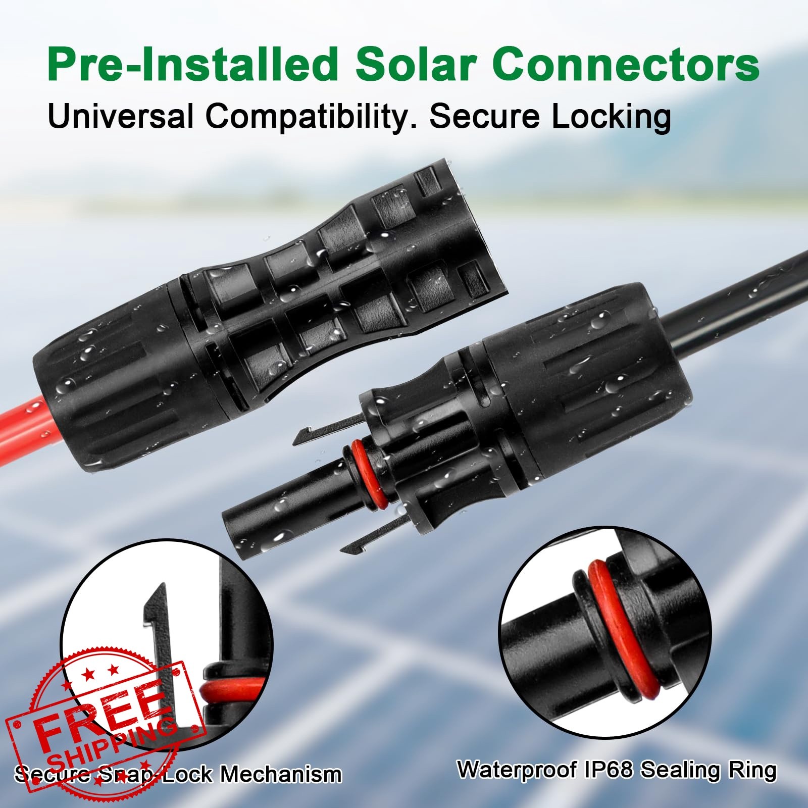 XRDS-RF Solar Extension Cable 8AWG 3FT Red Black 2pk