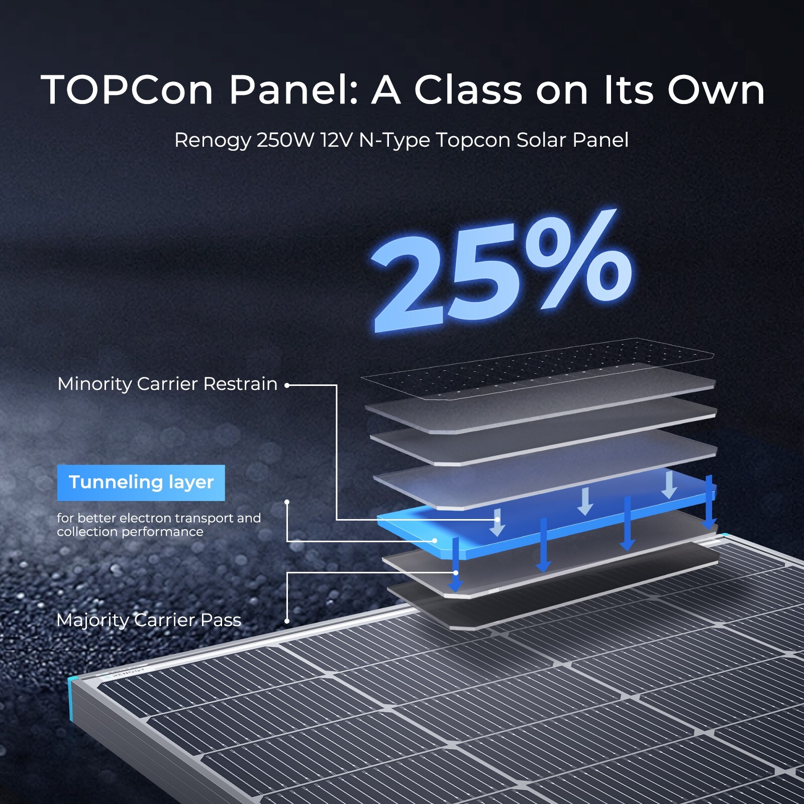 Renogy 250W Bifacial Solar Panel, 12V 16BB N-Type Solar Panel