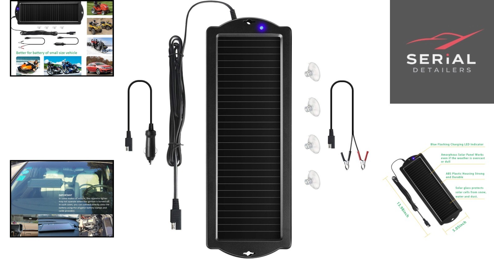 Eco-Friendly 12V Solar Battery Trickle Charger & Maintainer with LED Indicator