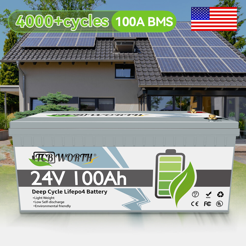 24V 100Ah LiFePO4 Lithium Battery BMS Solar Deep Cycle Off-grid RV Camper Marine