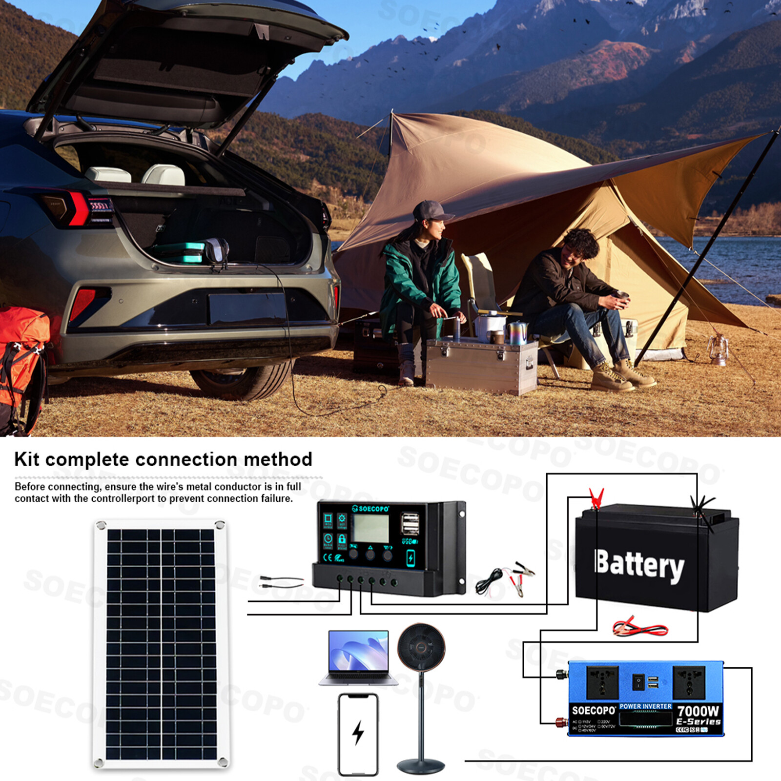 7000W Solar Kit 12V 110V Inverter Battery ChargerLighting/Camping 200W PanelJY