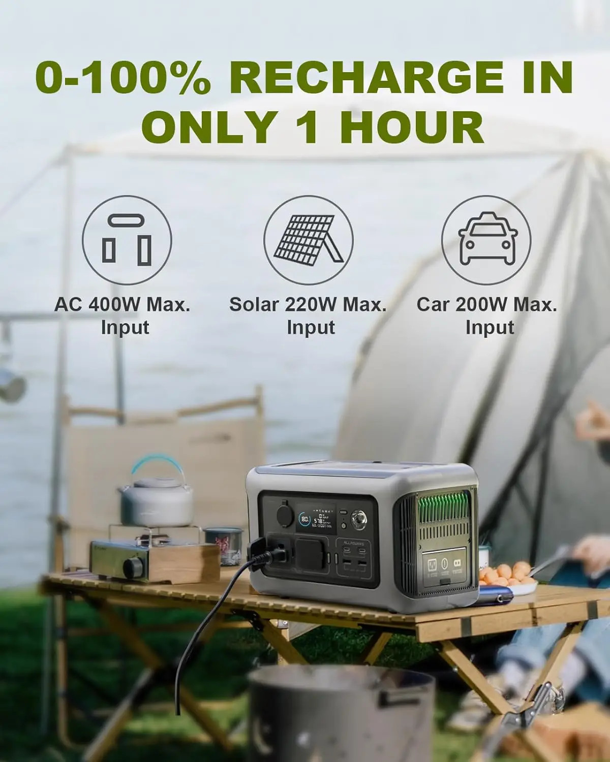 R600 Powerstation with Solarpanel 100W , Lifepo4 Battery 299Wh Camping Generator
