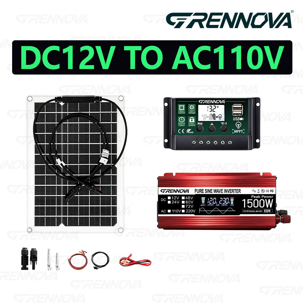 Grennova 1500W Solar System 50W Panel Set 12V To 110/220V Inverter + Controller