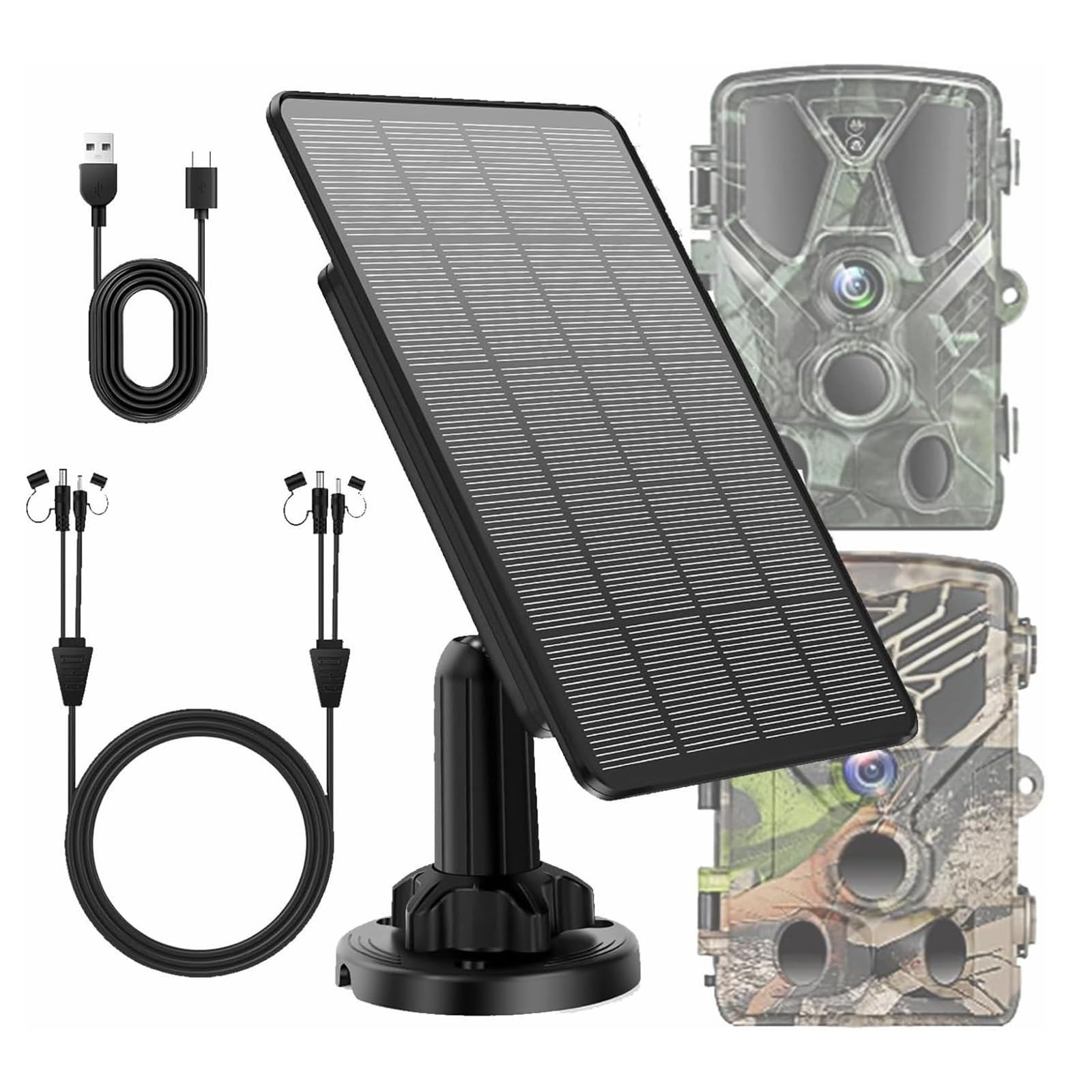 Solar Panel Charger for Trail Cameras – 5000mAh Rechargeable Battery, 12V/1A, IP
