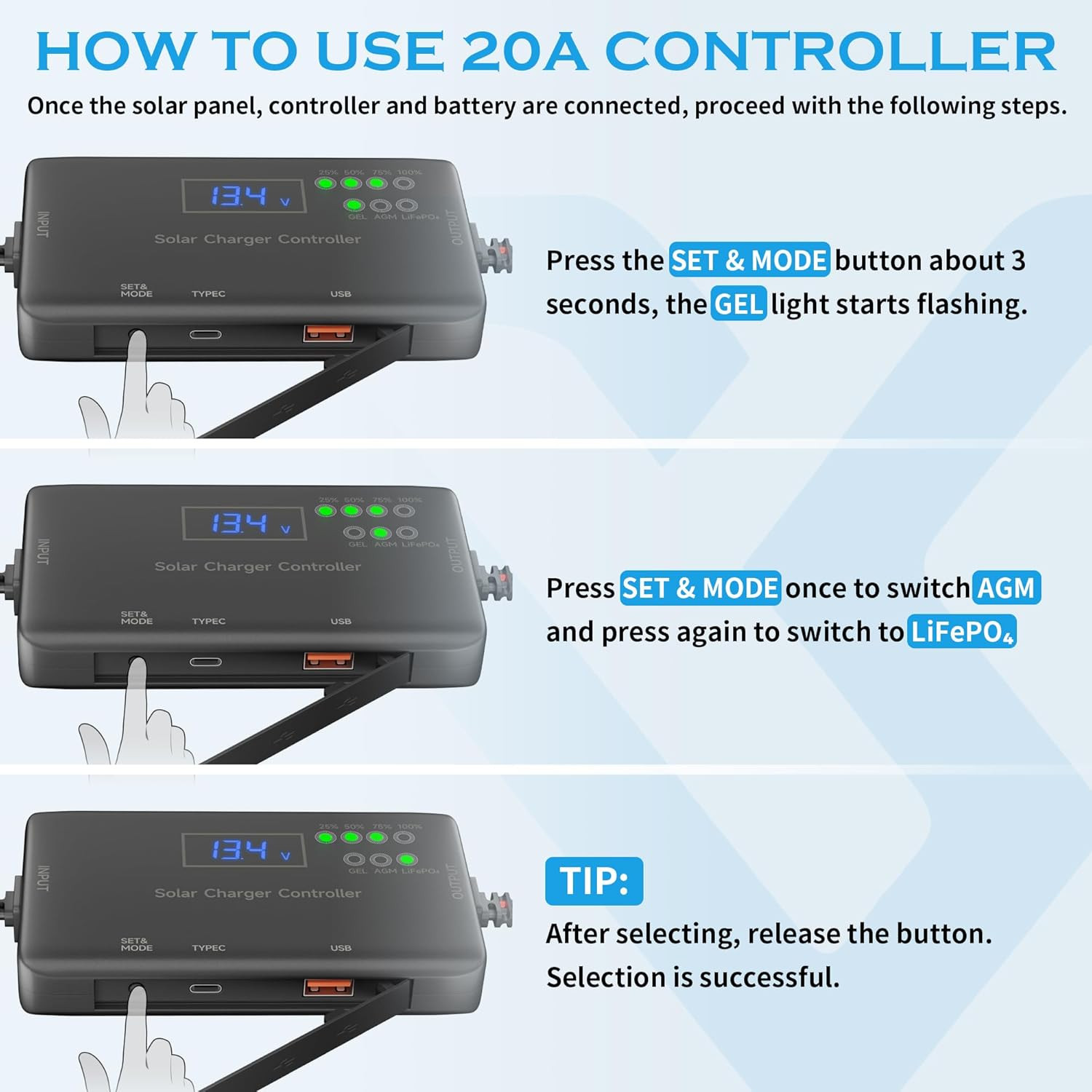 Solar Panel Charger Kit: 100W 12V Solar Panel with 20A Solar Charge Controller,