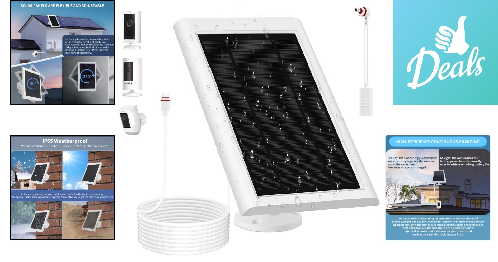 High Efficiency Solar Panel for Ring Camera – Dustproof & Waterproof Design