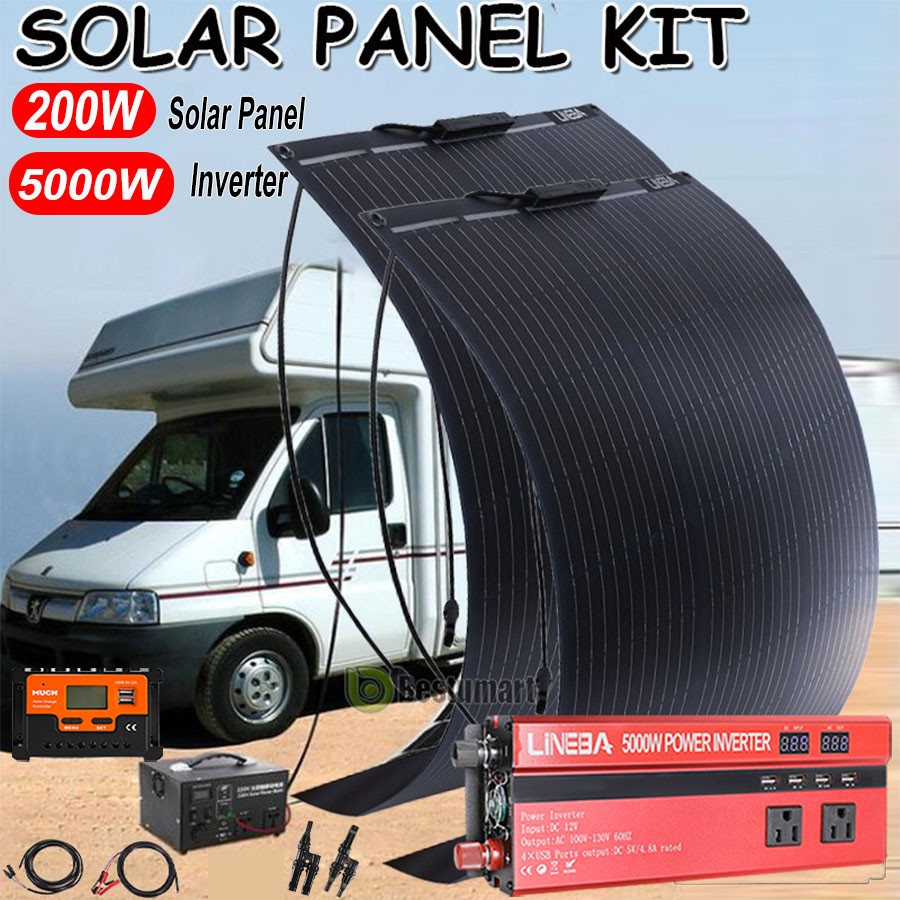 400W Watt Flexible Solar Panel Kit & 5000W Inverter Power Station for Outdoor