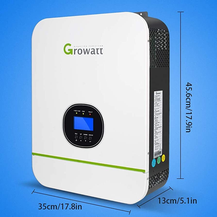 (1) GROWATT 3000 LVM 48P (6) 330W SOLAR PANELS (4) 12V DEEP CYCLE BATTERIES