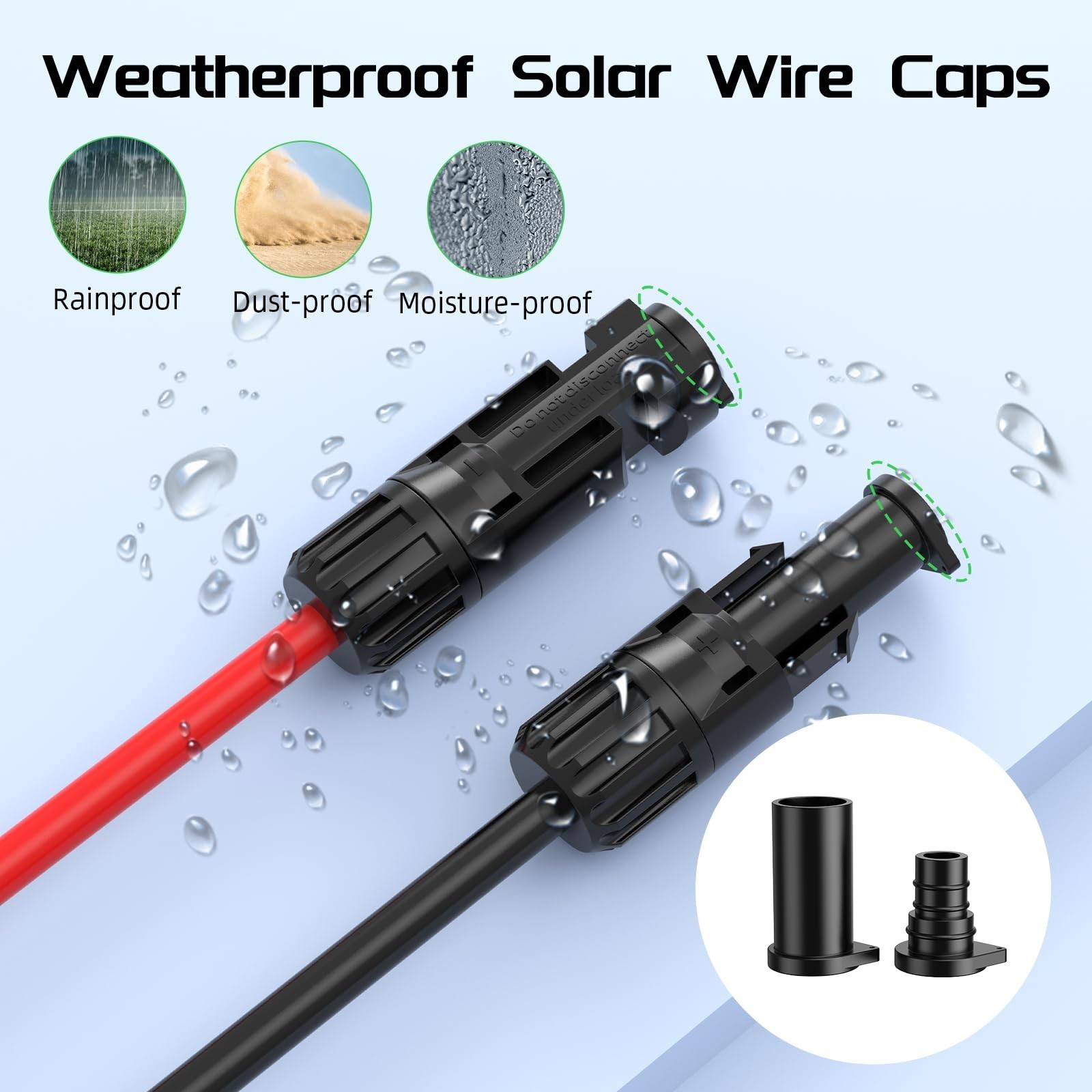 100 Pairs Solar Connector Caps, IP68 Waterproof Dust Covers for Solar Panels
