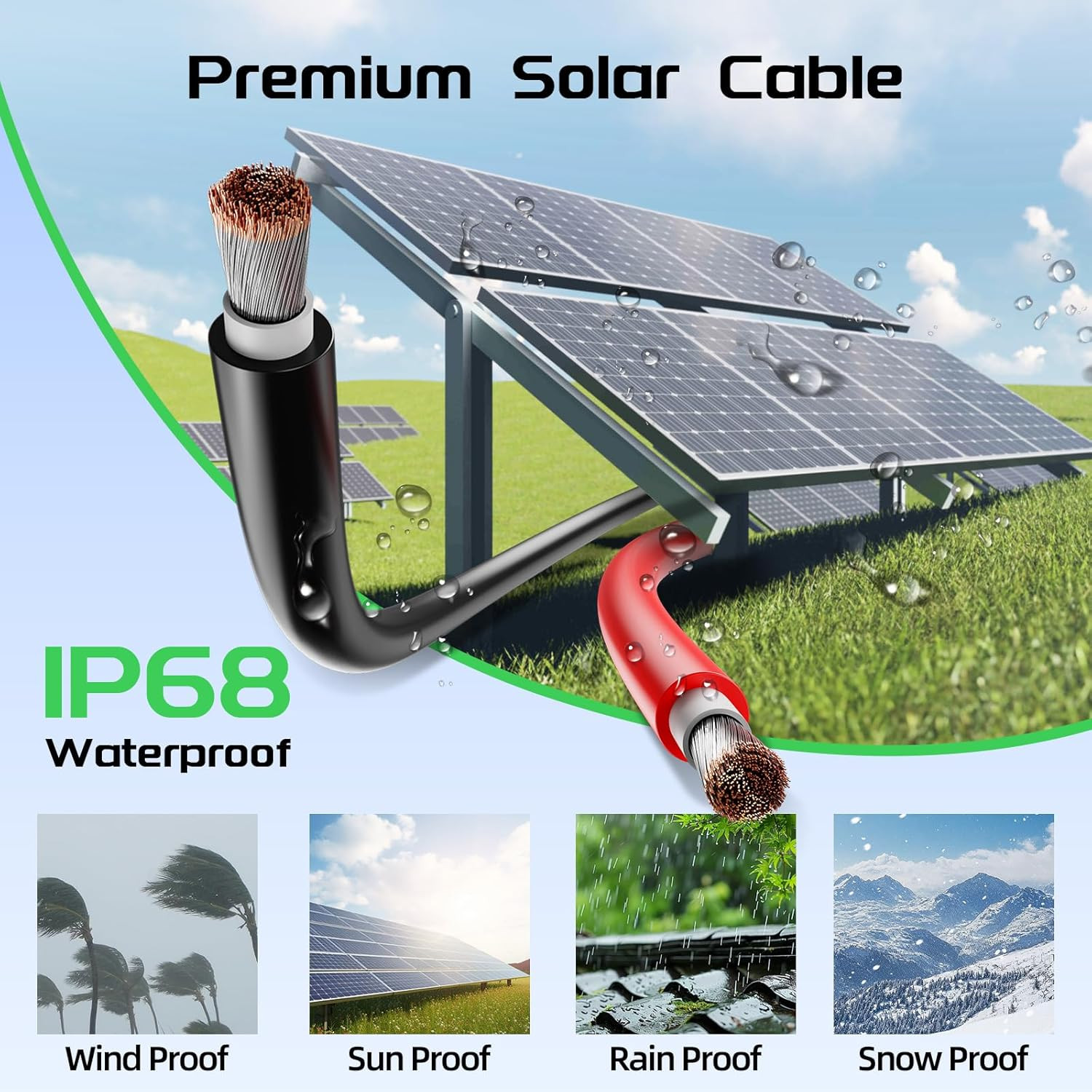 Solar Panel Wire 50Ft Black and 50Ft Red Kit, 10AWG (6Mm²) Solar Panel Extension